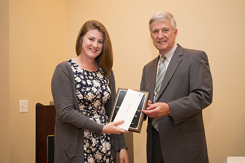 Dr. Bill Williams presents an Endowment Scholarship to Danielle Bobbin.