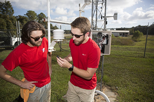 Two students working outside on mesonet.