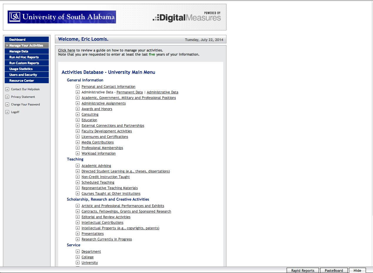 digital measures menu