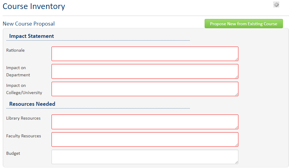 Course Inventory New Course Proposal Screenshot