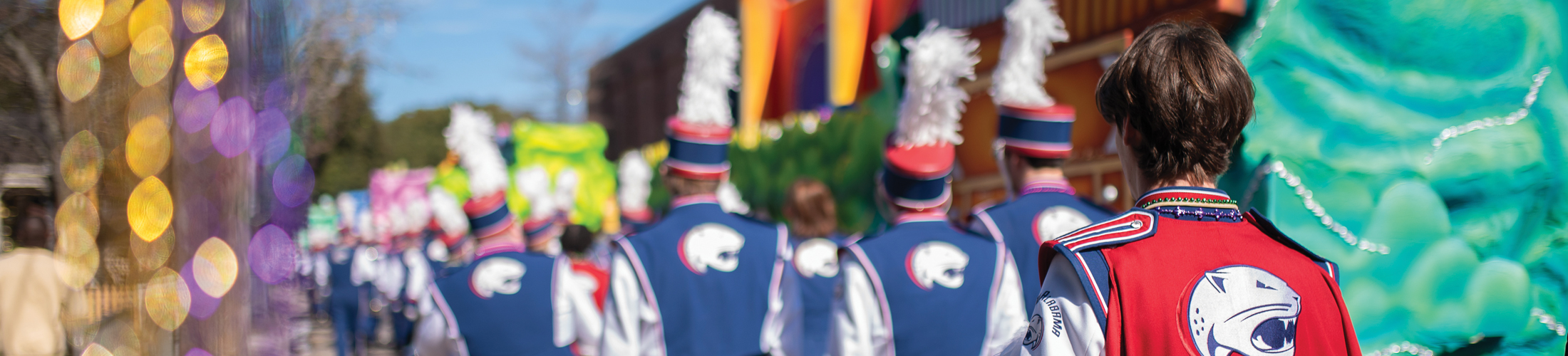 Back of marching band at Mardi Gras,