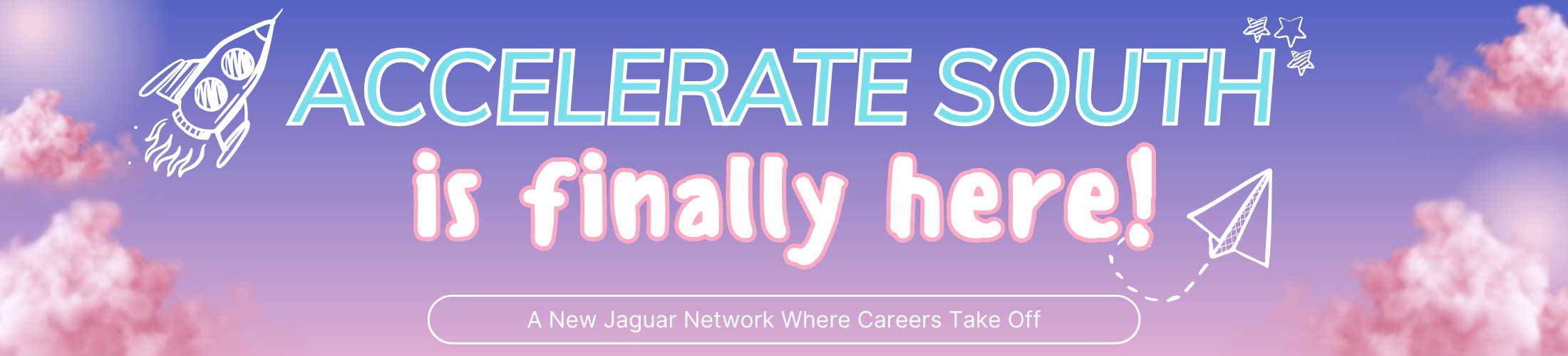 Accelerate South graphic with bold blue and white text that reads: A New Jaguar Network Where Careers Take Off.
