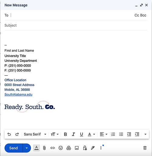 Email signature with Ready South Go logo