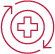 Icon of circle of arrows with medical sign in middle.